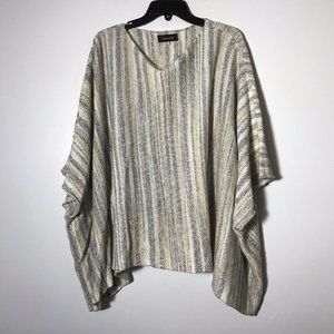 EUC Eskandar Handloomed Linen Striped Yellow White Gray One Size Poncho Sweater